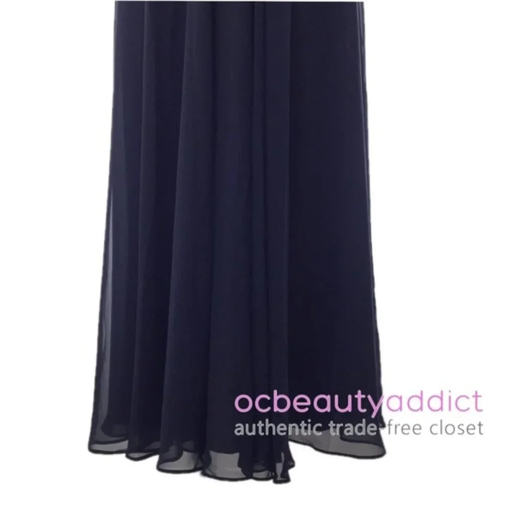 Eliza J Navy V-Neck Pleated Chiffon Gown Sz 4 - Picture 6 of 8